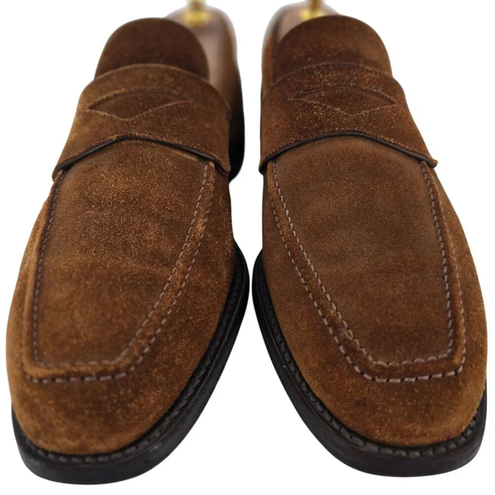 Harris 1913 Handmade Dress Shoes Mens size 8.5 Brown Suede Leather Penny Loafers - Picture 2 of 11